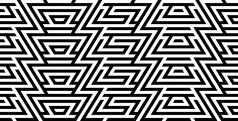 Black white striped seamless pattern. Abstract geometric background. Maze, labyrinth ornament. Op art, optical illusion. Vector texture.