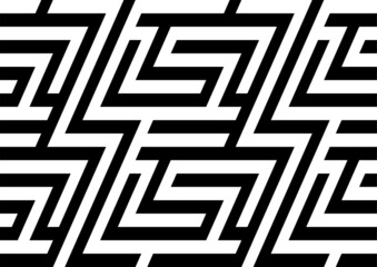 Black white striped seamless pattern. Abstract geometric background. Maze, labyrinth ornament. Op art, optical illusion. Vector texture.