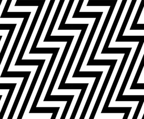 Zig-zag creative background. Black white striped seamless pattern. Op art, optical illusion. Vector texture.