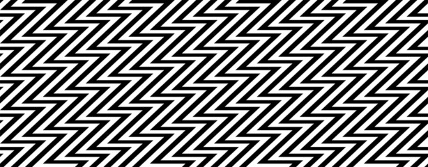Zig-zag creative background. Black white striped seamless pattern. Op art, optical illusion. Vector texture.