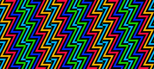 Zig-zag creative background. Multi-colored striped seamless pattern. Bright and colorful modern vector texture. Op art. 