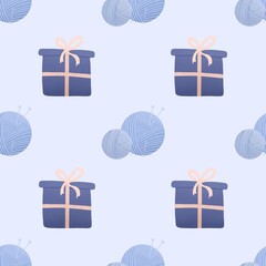 winter pattern with yarn and new year gifts