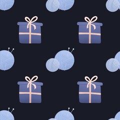 winter pattern with yarn and new year gifts