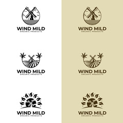 Windmill Logo Design. Farm product logo or symbol. Agriculture, farming, natural food concept