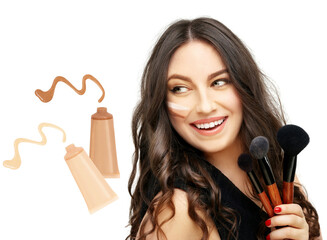 Contouring.Make up woman face. Contour and highlight makeup.