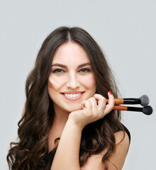 Obraz premium Contouring.Make up woman face. Contour and highlight makeup.