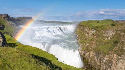 Rainbow at Gullfoss waterfall on Iceland