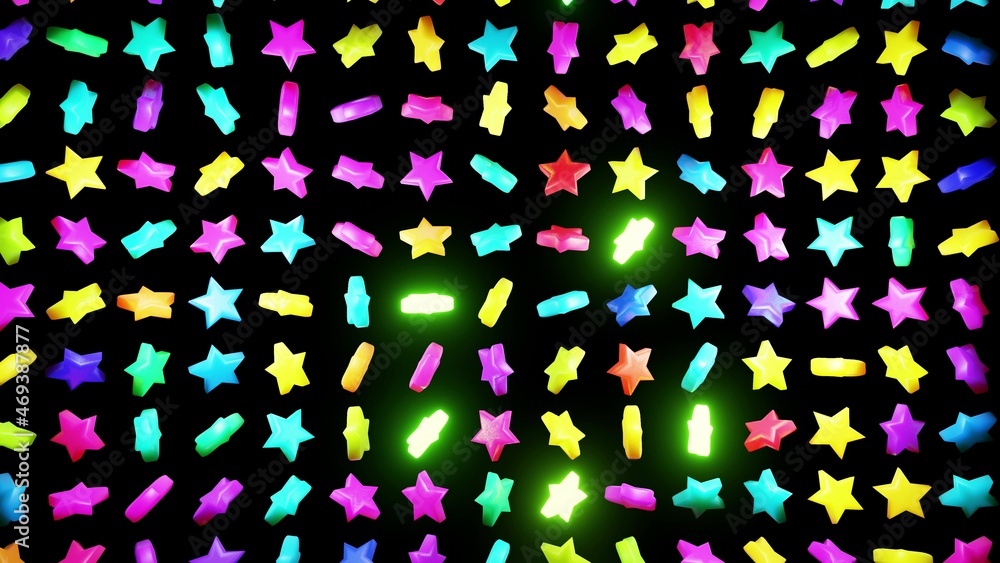 Poster abstract festive background light bulbs with star shape on plane. multi-colored stars rotate. amazin