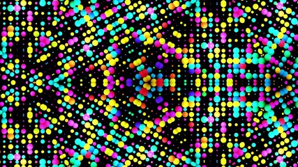 3d render. Abstract symmetrical background, 3d elements light up like bulbs with multicolor neon light. Bg for show or events, exhibitions, festivals