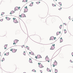 Beautiful, light floral vector seamless pattern. Abstract texture with scattered delicate branches in a lilac tone on a white background. Modern repeating designs for decor, wallpaper, fabrics