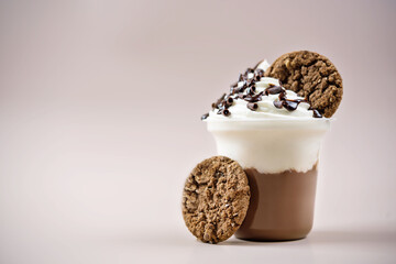 Chocolate coffee sweet drink with whipped cream decorated