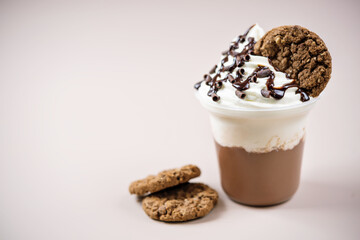Chocolate coffee sweet drink with whipped cream decorated