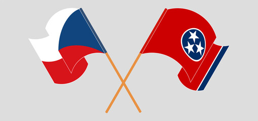 Crossed and waving flags of Czech Republic and The State of Tennessee