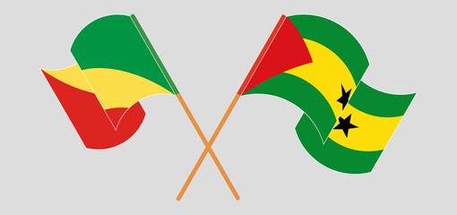 Crossed and waving flags of Republic of the Congo and Sao Tome and Principe