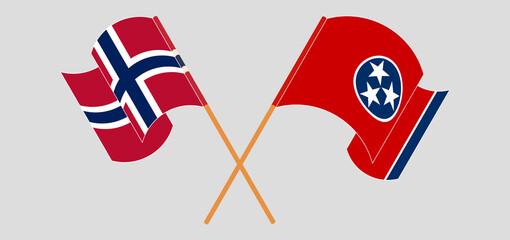 Crossed and waving flags of Norway and The State of Tennessee