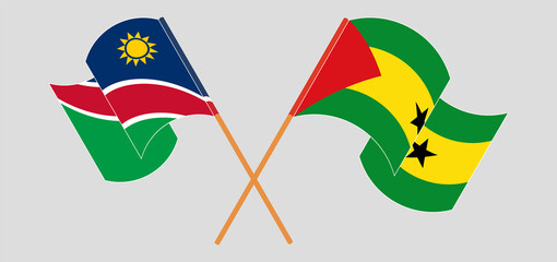 Crossed and waving flags of Namibia and Sao Tome and Principe