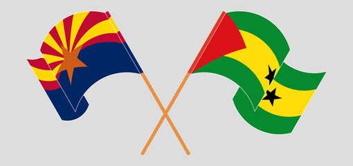 Crossed and waving flags of the State of Arizona and Sao Tome and Principe