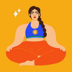 Illustration of woman meditating wearing bright sportswear