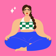 Illustration of woman meditating wearing bright sportswear