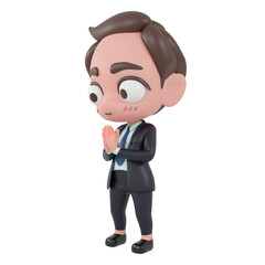 cute boy Businessman Cartoon SD Model 3D render Character. 3d rendering. clipping paht