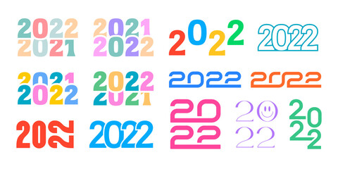 Happy New Year 2022 Typographic Logo Signs Vector Design