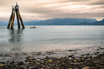 A landscape of a fisherman in Homer Spit - Alaska - 469390288