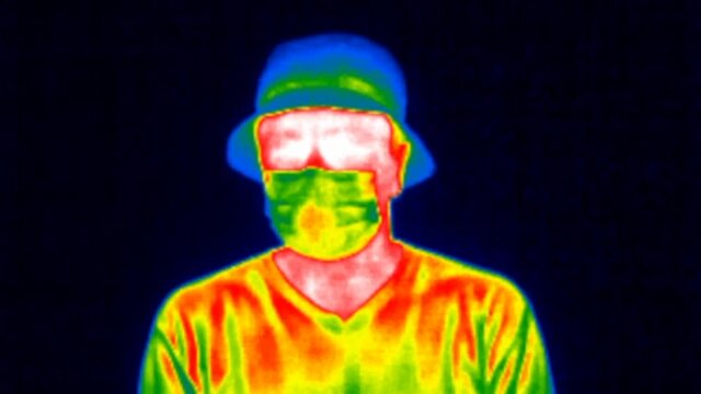 Thermal imaging camera. Detecting elevated body heat Covid pandemic Thermography concept.