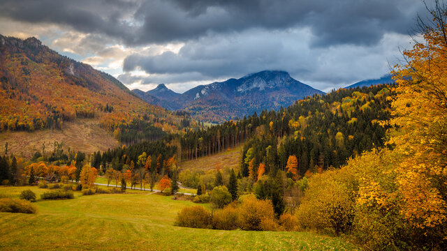 Autumn mountain landscape in the morning. Mala Fatra National Park, Slovakia, Europe.
