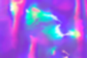 Blurry abstract iridescent holographic foil background. Pastel psychedelic gradient surface banner