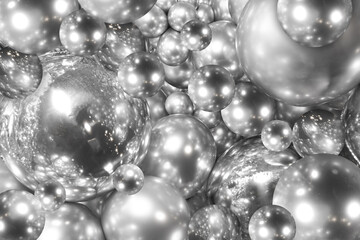 Silver photo zone with air balloons . New year 2022 background