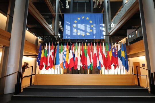 Le parlement europeen, vue de l'intérieur, ville de Strasbourg, département du Bas Rhin, France