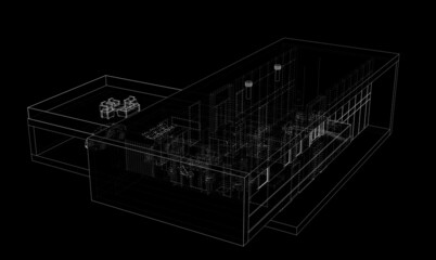 modern house architectural drawing 3d illustration