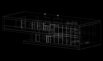 modern house architectural drawing 3d illustration