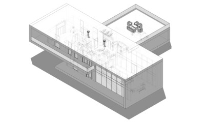 modern house architectural drawing 3d illustration