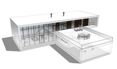 modern house architectural drawing 3d illustration