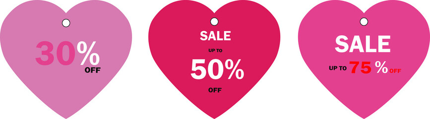 Valentine's day heart sale tag. Pink hearts isolated on a white background. Vector illustration.