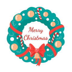 Fototapeta premium Christmas wreath with text on a white background