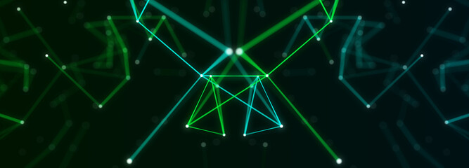 Fototapeta premium Glowing plexus of two colors. Abstract digital background of points and lines. Big data. Network or connection. Abstract technology science background. 3d rendering