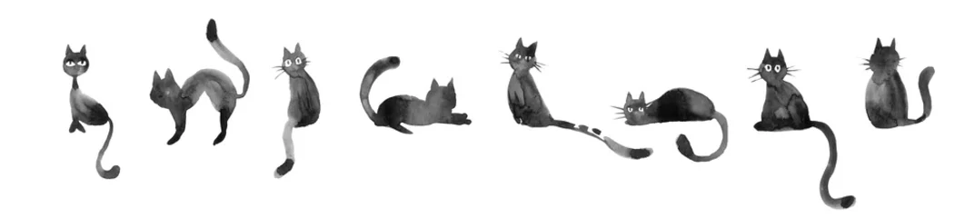 Foto op Plexiglas Halloween black cats Hand drawn watercolor pictures. big set with cats © Маргарита Шевчишена