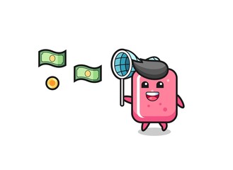 illustration of the bubble gum catching flying money