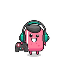 bubble gum gamer mascot holding a game controller