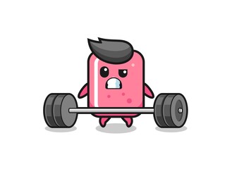 cartoon of bubble gum lifting a barbell