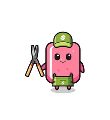 Fototapeta premium cute bubble gum as gardener mascot
