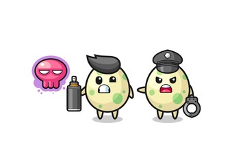 spotted egg cartoon doing vandalism and caught by the police