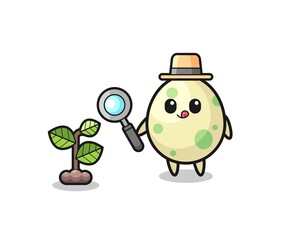 cute spotted egg herbalist researching a plants