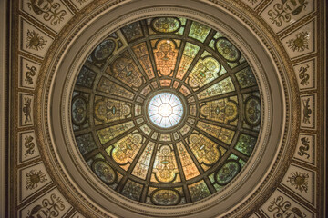 A beautiful window in the ceiling of the Chicago library