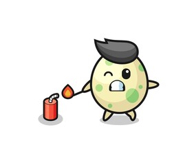 Obraz premium spotted egg mascot illustration playing firecracker
