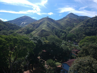 Fototapeta na wymiar Aerial view of nature in Sana, Macaé, mountain region of Rio de Janeiro. Drone photo