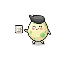 cartoon spotted egg is turning off light