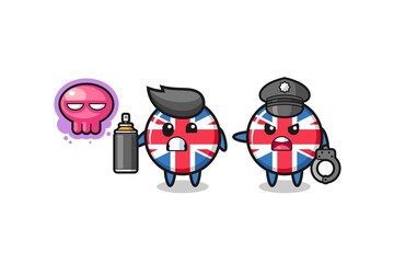 united kingdom flag cartoon doing vandalism and caught by the police